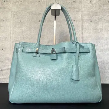 새상품급  den HAMANO 미-티아 라이트 블루 가죽 토트백