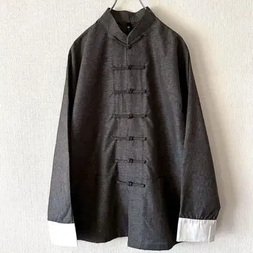 쿵푸 셔츠 긴팔 그레이 차이나 셔츠 매듭 버튼 셔츠