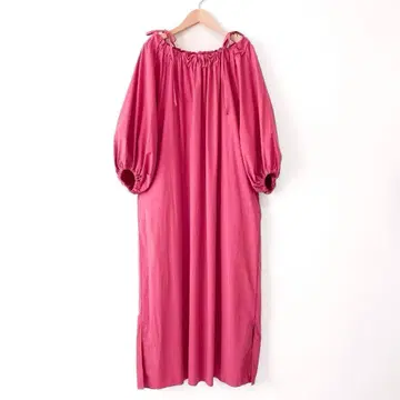 SHIPS 숄더 리본 개더 원피스 오버 사이즈 루즈핏 핑크