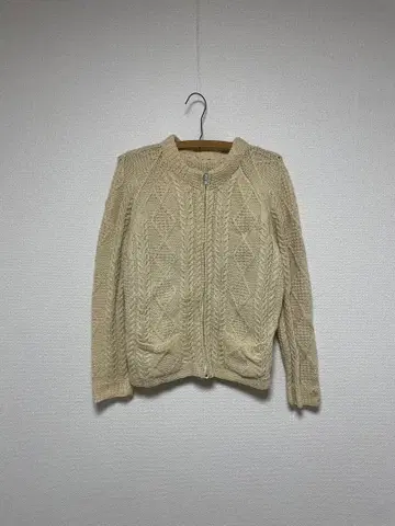 70s 케이블 니트 가디건 스웨터 밴드 카라 포켓