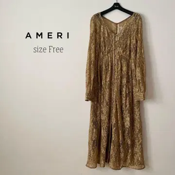 [새상품급] 아메리 AMERI 골드 전체 레이스 롱 원피스 프리