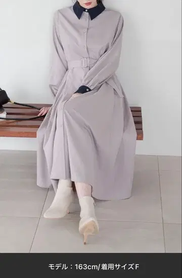 택 포함 새상품 Andemiu 에리카 커프스 하이 셔츠 원피스 그레이