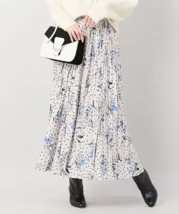 IENA 도트 플라워 플리츠 스커트