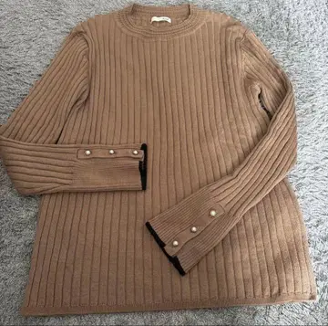 Auief 베이지 리브 니트 긴팔 38 펄 스웨터 상의 M