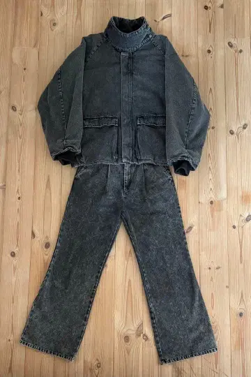 데님 셋업 자켓 플레어 데님 다크 그레이