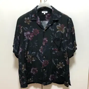 하와이안 셔츠 블랙 L 사이즈 올 패턴 꽃 오픈 카라