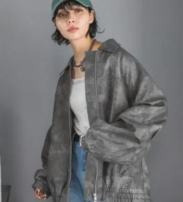 PAGEBOY 샌드 빈티지 가죽 블루종 그레이