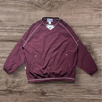 [ 새상품급 ] RUSSELL 버건디 나일론 V넥 자켓 자수 로고 XL