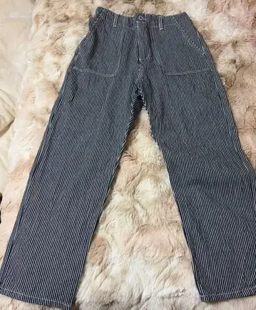 스트라이프 허리밴딩 와이드 팬츠