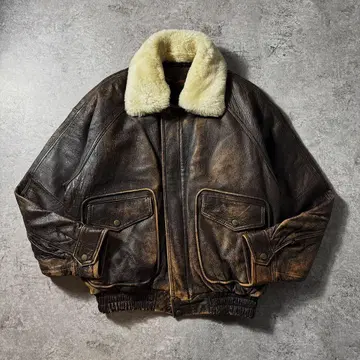 [ 90s ] G-1 A-2 플라이트 가죽 자켓 무스탕 옷깃 보아