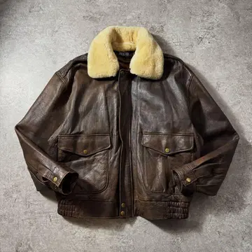 [ 90s ] G-1 A-2 플라이트 가죽 자켓 무스탕 옷깃 보아