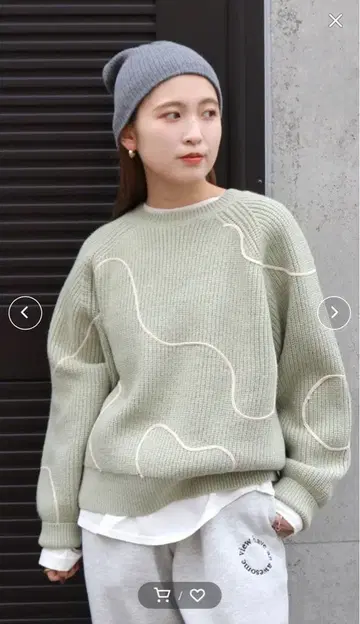 [ 피스타치오 ] Ungrid 테이프 디자인 루즈 니트