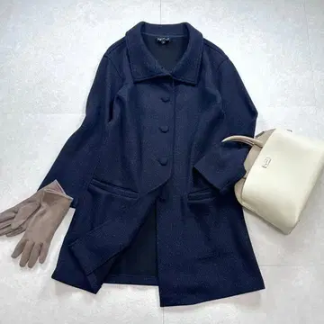 [ 새상품급 ] agnes b. 울 실크 스탠드 카라 코트 네프 네이비