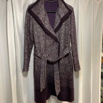 퍼플 헤링본 롱 코트