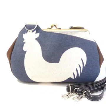 아오리 가마구치 숄더백 닭 패턴 네이비 브라운 미니백 G518