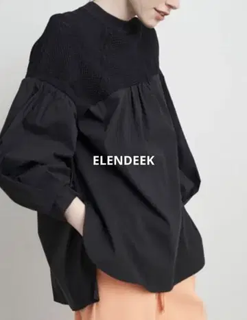 [ 새상품급 ] ELENDEEK 블랙 벌룬 슬리브 절개 셔츠