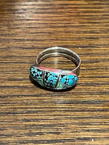 주니족 인레이 터콰이즈 실버 반지
