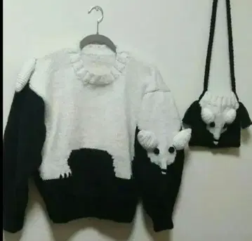 동물 디자인 니트 스웨터와 백 세트 핸드메이드
