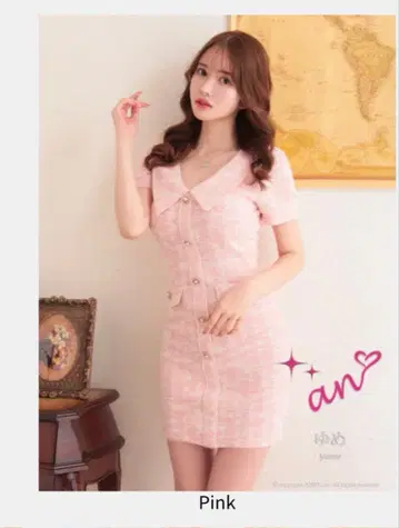 an 카라 부착 핑크 원피스 드레스