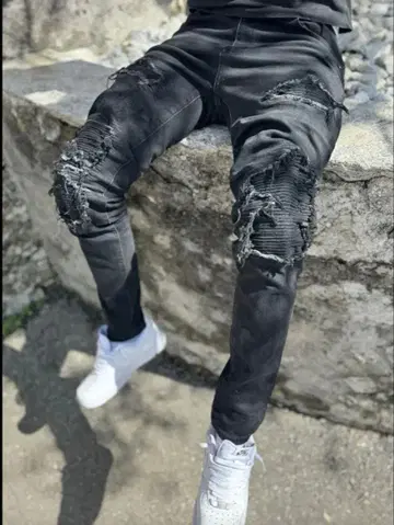 STWEAR 스키니 데님 블랙 데미지