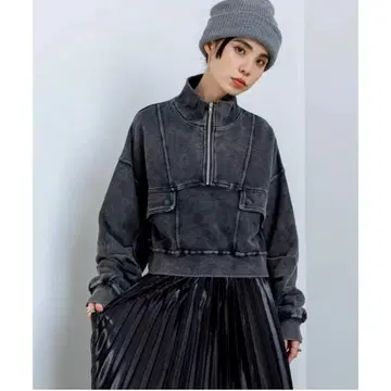 JEANASIS 다크 그레이 ZIP 숏 풀오버