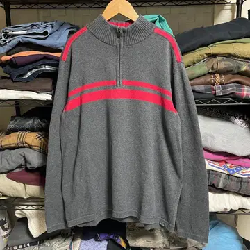 그레이/빨간색 스트라이프 지퍼 트레이닝복