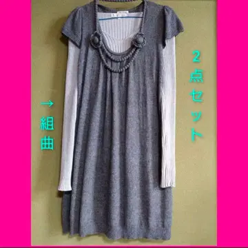 2세트 꽃 모티브 원포인트 튜닉 무릎 기장 원피스 M 사이즈