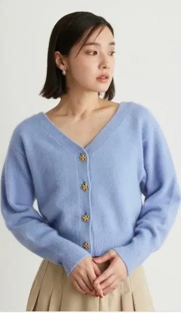 릴리 브라운 라쿤 니트 가디건 블루