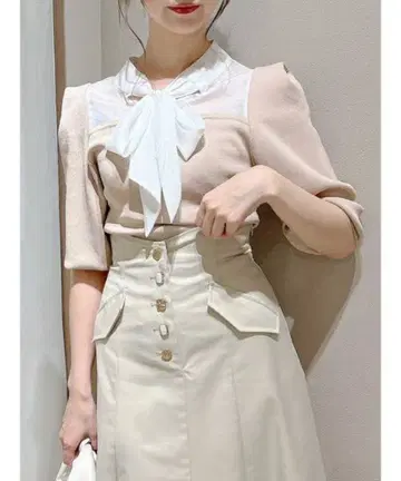 dazzlin 시어 리본 타이 니트 핑크 프리 사이즈