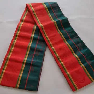 No.7 순수 실크 하카타 오리 반폭 오비 꽃 연결 줄무늬