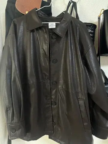 coen 다크 브라운 가죽 오버 사이즈 자켓