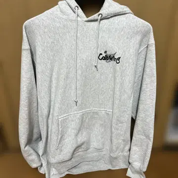 그레이 후드 부착 후드티 로고 자수