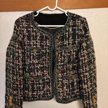 노카라 트위드 자켓 그린 계열 핑크 계열