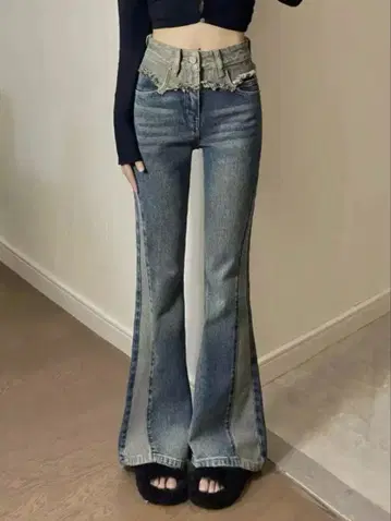 빅 사이즈 여성용 하이웨스트 레트로 벨보텀 청바지 미사용 새상품