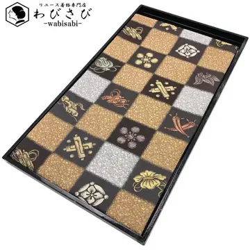 후쿠로 오비 격자 무늬에 보물 꾸러미 금은사 가드 가공 O-2990