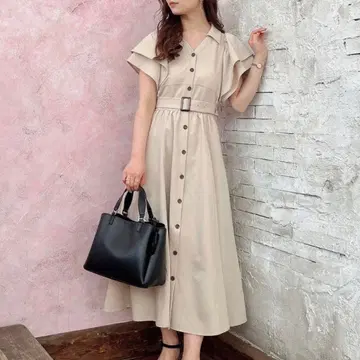 dazzlin 더블 슬리브 셔츠 원피스 베이지 S