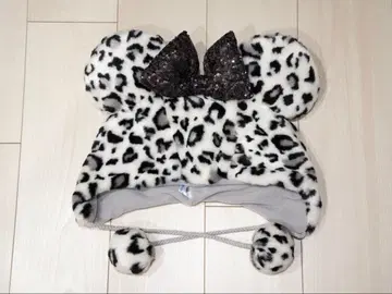 도쿄 디즈니랜드 미니 팬캡 화이트 블랙 레오파드 무늬