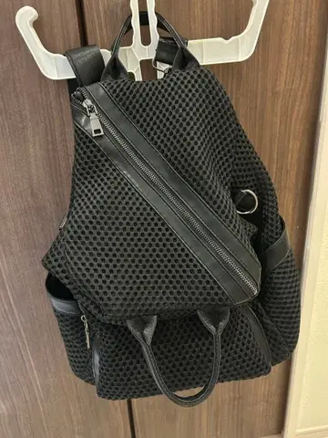 3way 블랙 메쉬 가죽 백팩