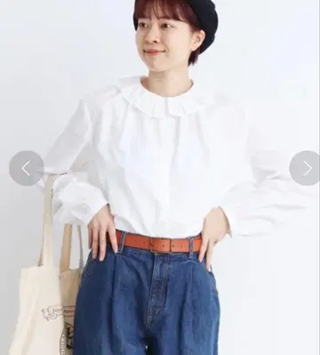 팰리시 코튼 그런지 워시 프릴 카라 블라우스