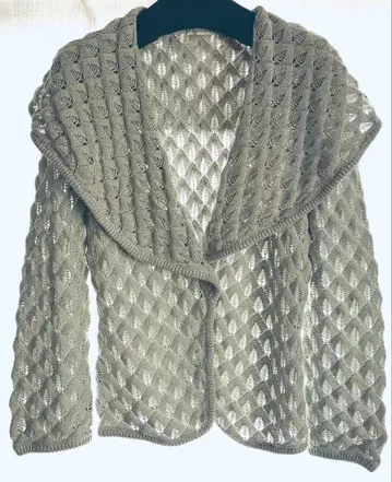 블루 리프 무늬 손뜨개질 볼레로 가디건