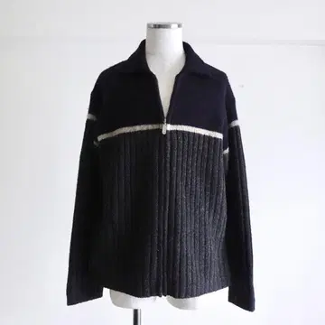 2000s J.Crew 로우 게이지 지퍼 니트 자켓 네이비 x 그레이