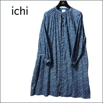 [ichi] 밴드 카라 미니 꽃무늬 코튼 원피스 프리 사이즈 네이비