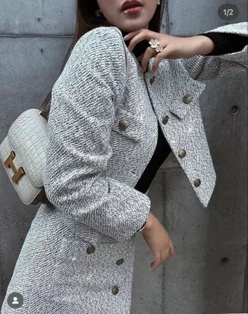 셰리에 그레이 트위드 스커트 셋업