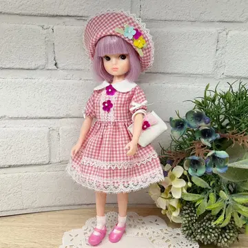 초대 리카짱용 Rucco [ 핑크 ] 깅엄 체크 원피스 4세트