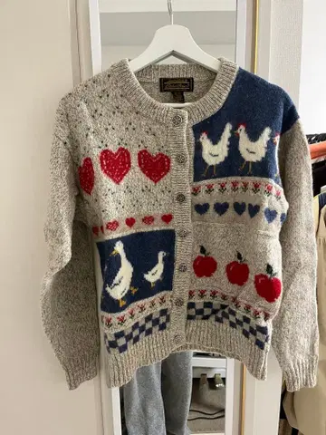 80s Eddie Bauer 가디건 하트 오리 패턴