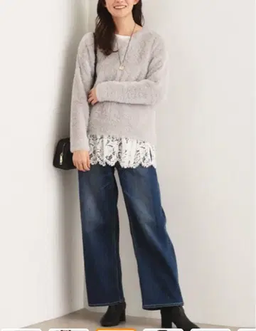 INDIVI [레이어드 추천] 레이스 절개 티셔츠 38호 화이트