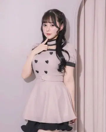 pium 초커 프릴 하트 버튼 셋업 핑크