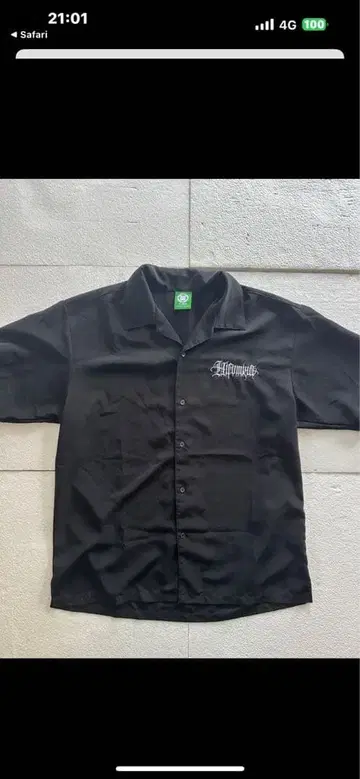 [재고 정리 SALE] 히후미야 오픈 카라 셔츠 화이트 자수 블랙