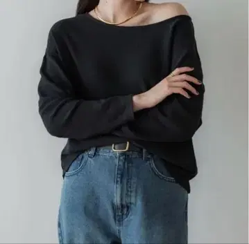 crewre2way 라프인레 보트넥 롱T 블랙 사이즈 2