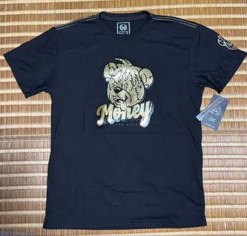 스트릿 스타일 T셔츠 블랙 골드 곰 Money 남성용 L